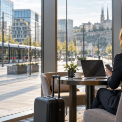 Une femme en voyage d'affaires connecté au Luxembourg