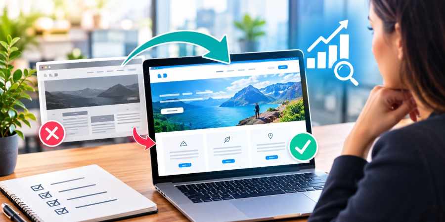 Refonte de site internet avec ordinateur et migration SEO