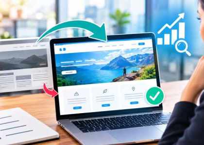 Refonte de site internet avec ordinateur et migration SEO