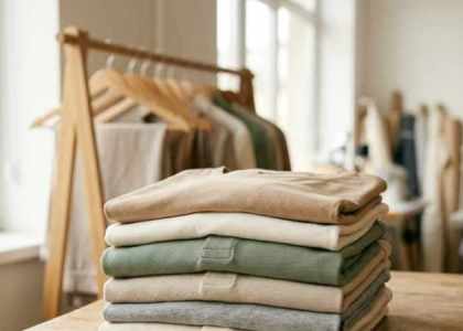 Polos d'entreprise éco-responsables pliés dans un atelier textile durable
